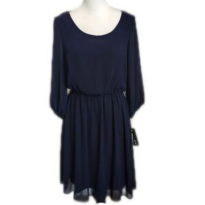 AGB NWT navy blue balloon sleeve, elastic waist, mini dress, cut out back, M